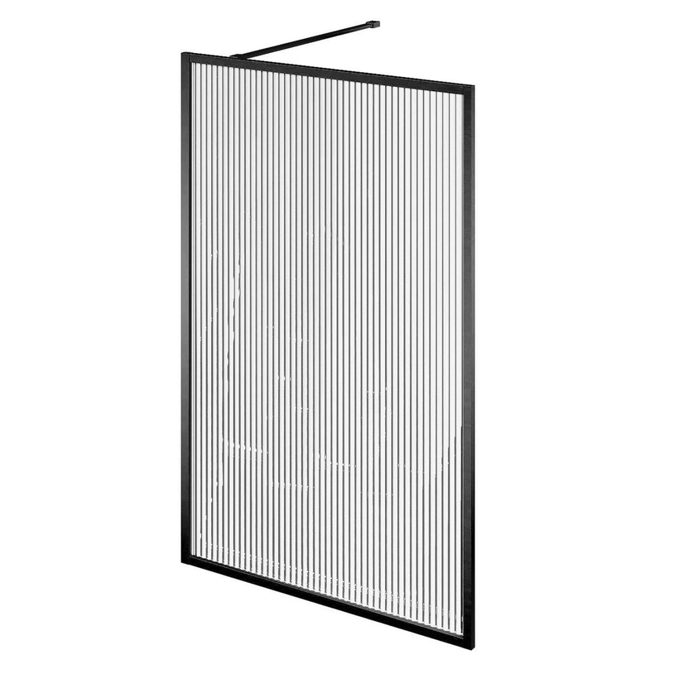 Amien Matt Black Framed Fluted Glass Bath Screen 1500x800mm