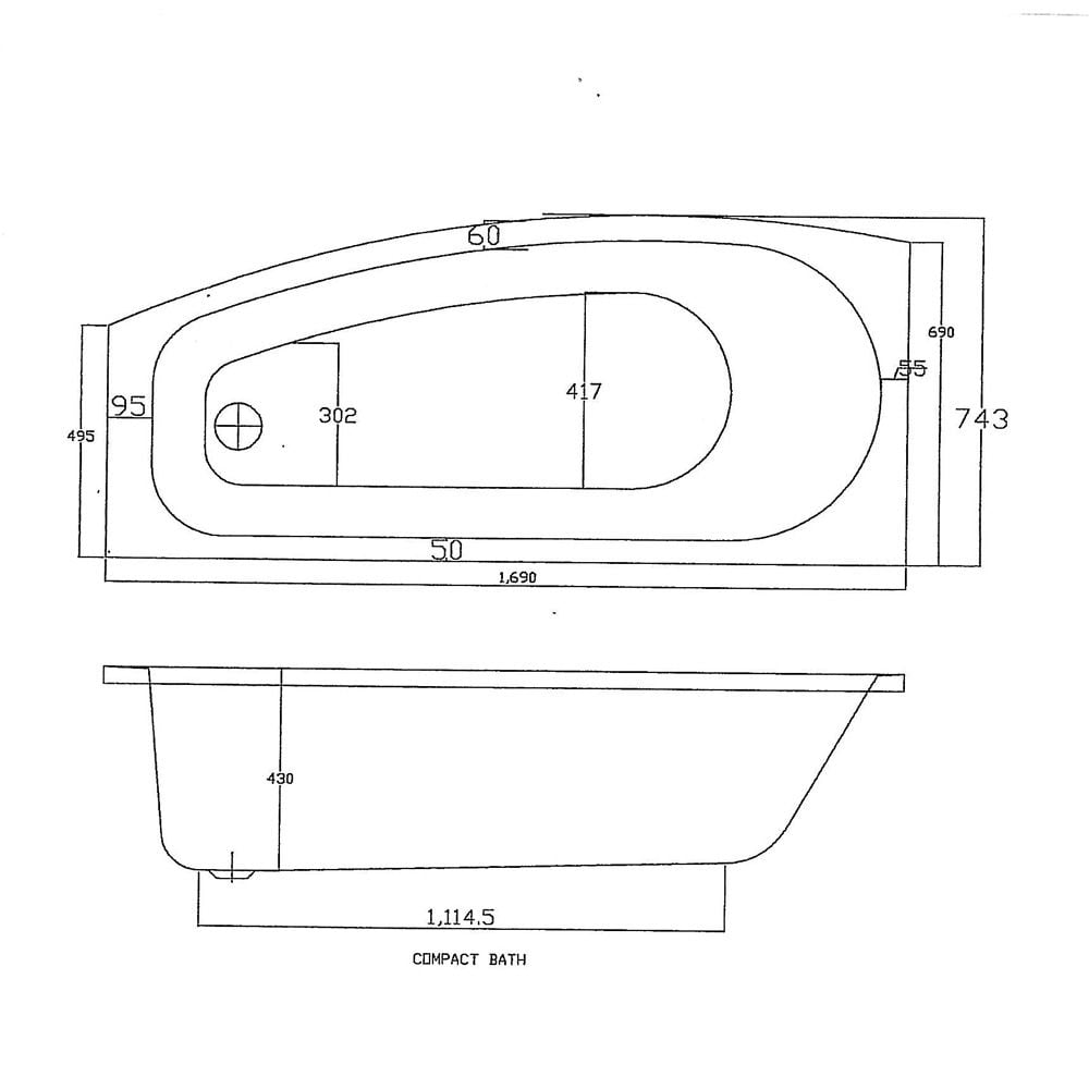 Compact Right Hand Space Saver Reinforced Bath