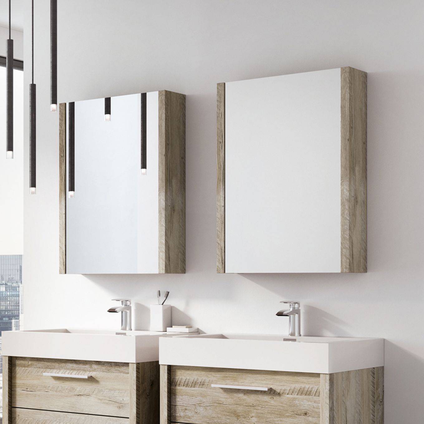 Winslow Light Sawn Oak Single Mirrored Cabinet 500mm