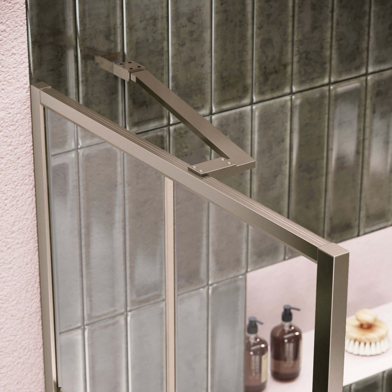 Amien Brushed Nickel Shower Screen Angled Support Bar 480mm