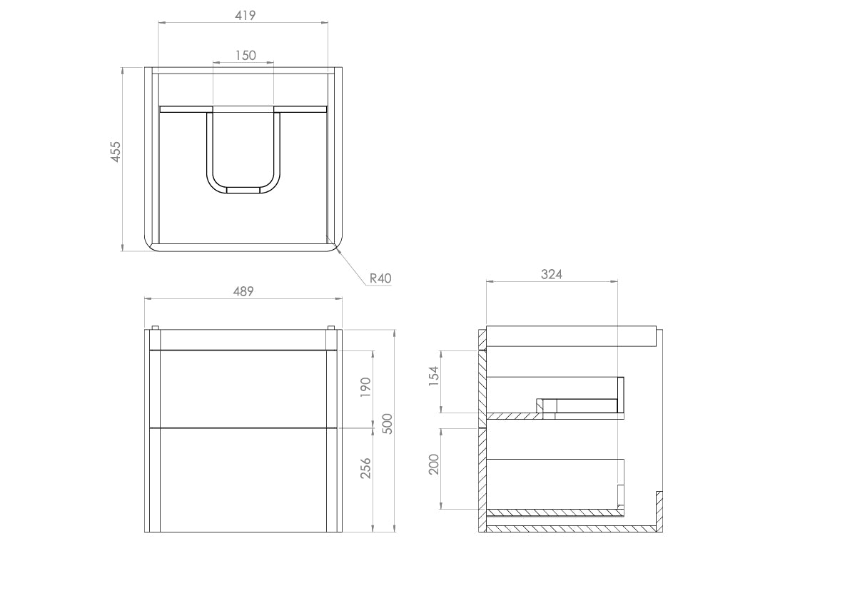 Saneux HYDE 50cm 2 Drawer Wall Mounted Unit