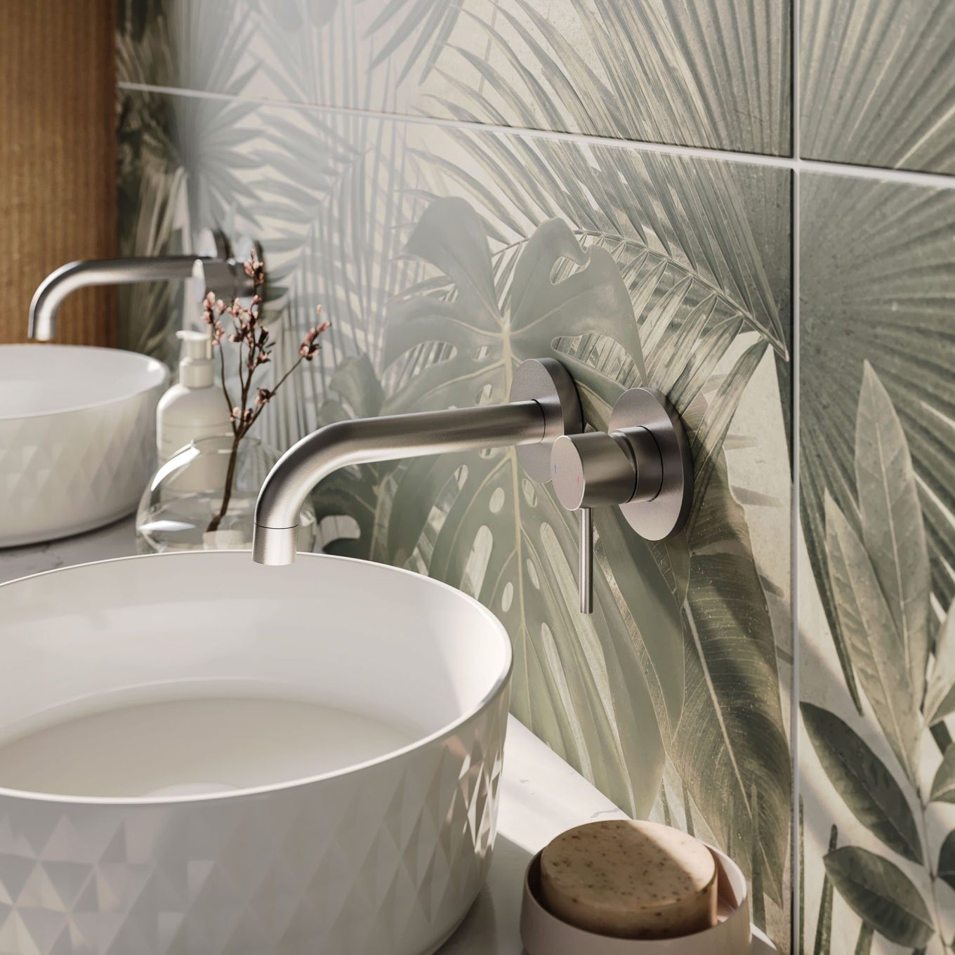 Elora Brushed Nickel Wall Mounted Basin Mixer Tap