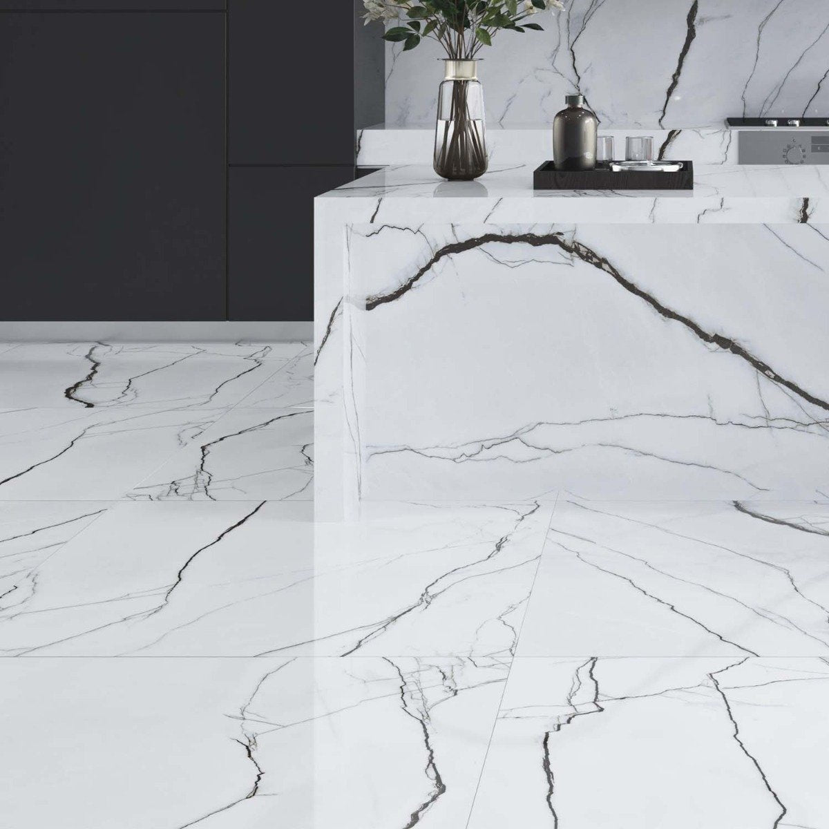 Marquis White Marble Gloss Porcelain Tile 600x1200mm