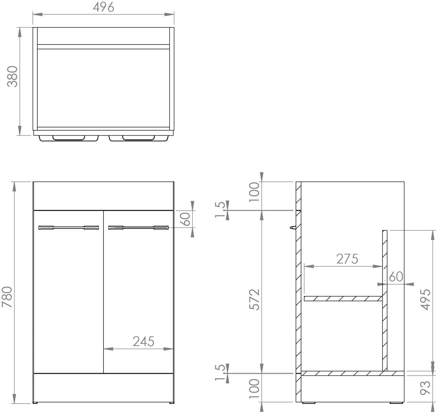 Saneux AUSTEN 50cm 2 Door Floor Standing Unit