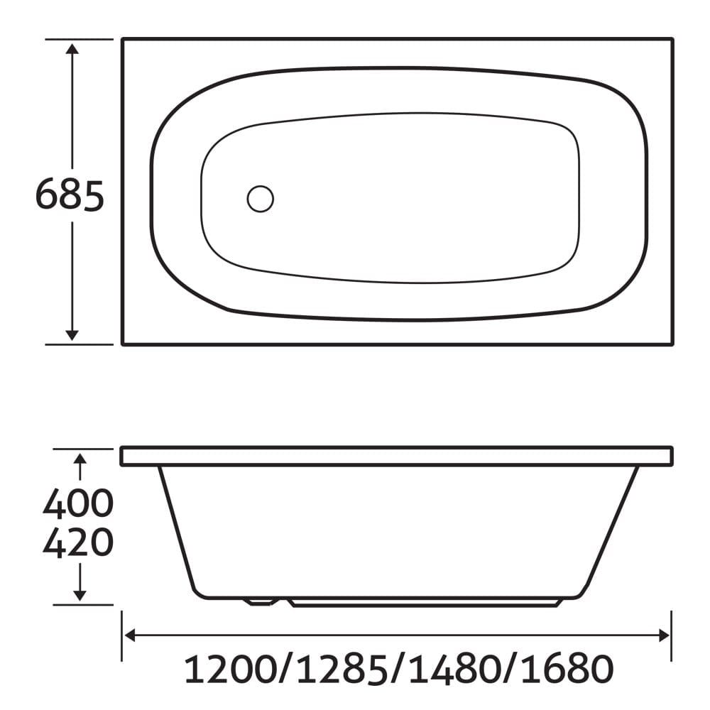 Lanester Super Strong Reinforced Acrylic Space Saver Single Ended Bath 1680x700mm