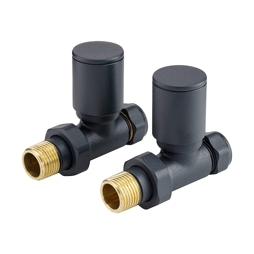 Elegant Haven Round Head Anthracite Straight Radiator Valves 1