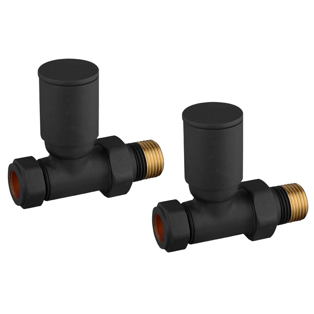 Elegant Haven Round Head Matt Black Straight Radiator Valves 1