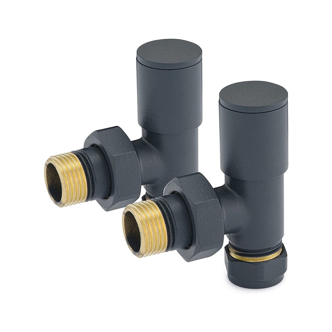 Elegant Haven Round Head Anthracite Angled Radiator Valves 1