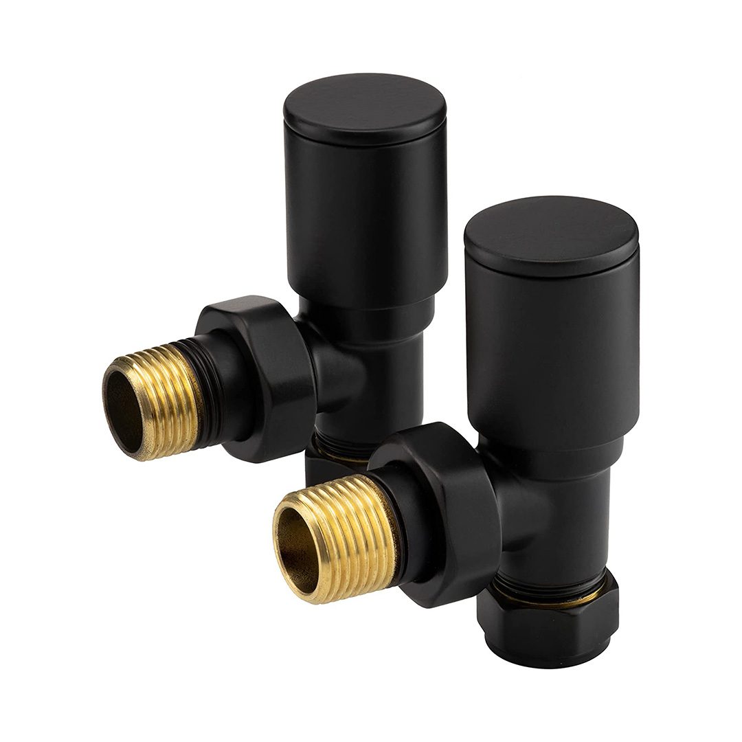 Elegant Haven Round Head Matt Black Angled Radiator Valves 1
