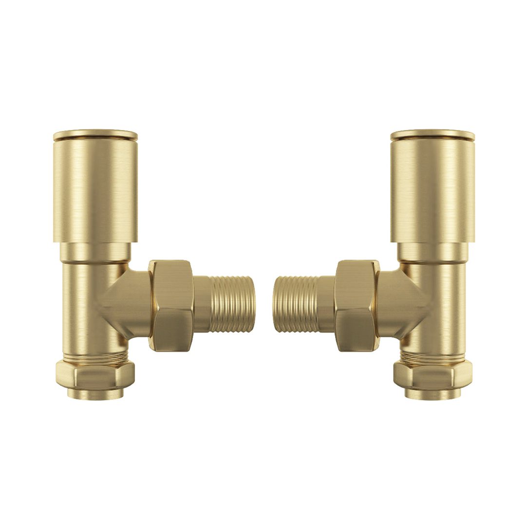 Elegant Haven Round Head Brushed Brass Angled Radiator Valves 1