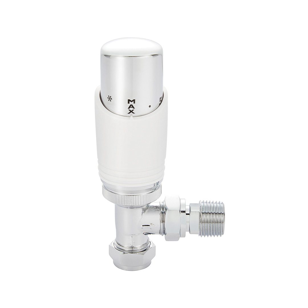 Elegant Haven Trv Thermostatic White Angled Radiator Valves