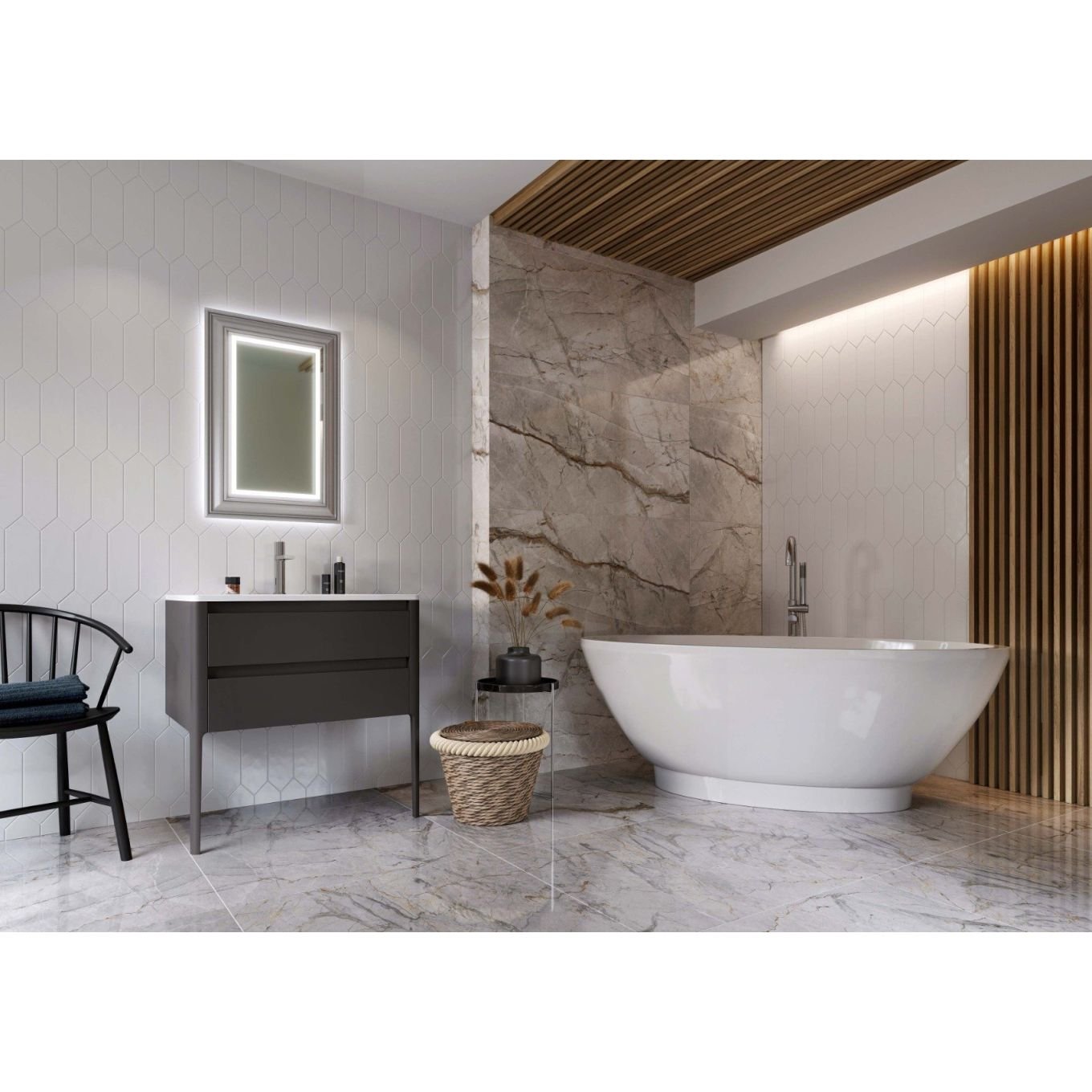 Pixagon White Gloss Ceramic Tile 100x300mm