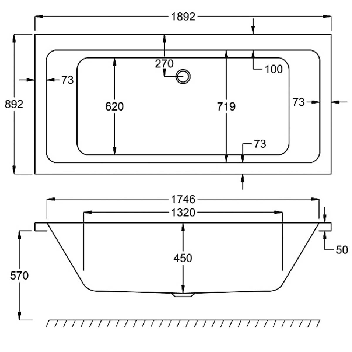 Carron Quantum Acrylic Double Ended Bath - 1900x900mm