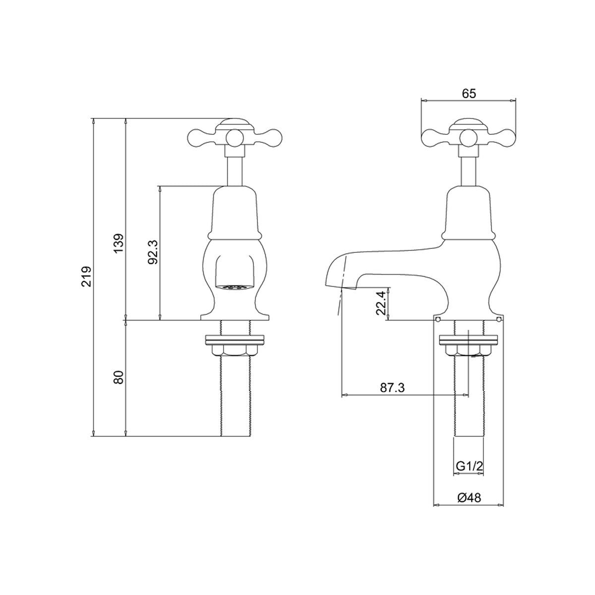 Burlington Basin Pillar Taps 3"- Gold