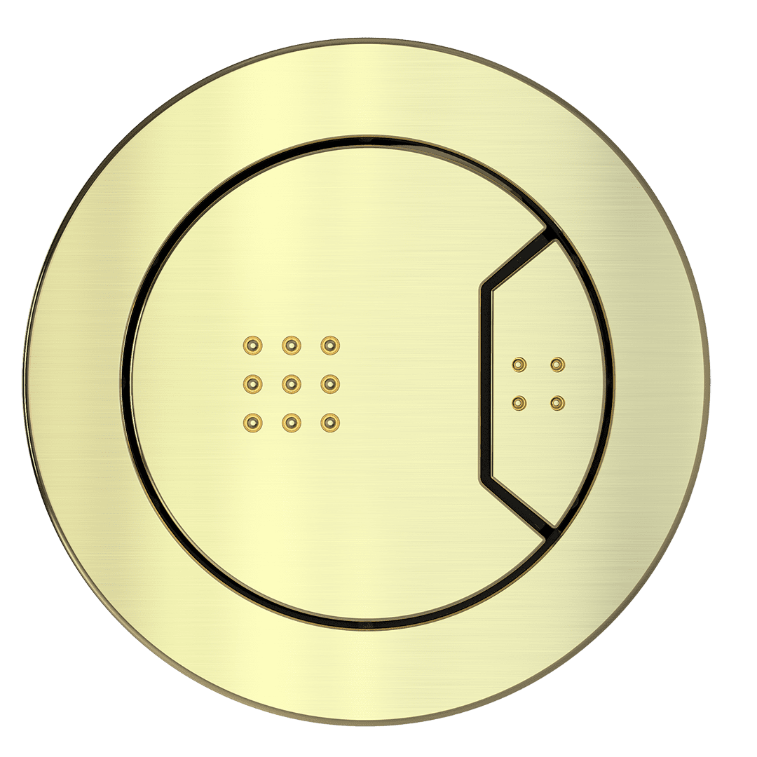 Elegant Haven Wye Skara Round Brushed Brass Pneumatic Push Button 2