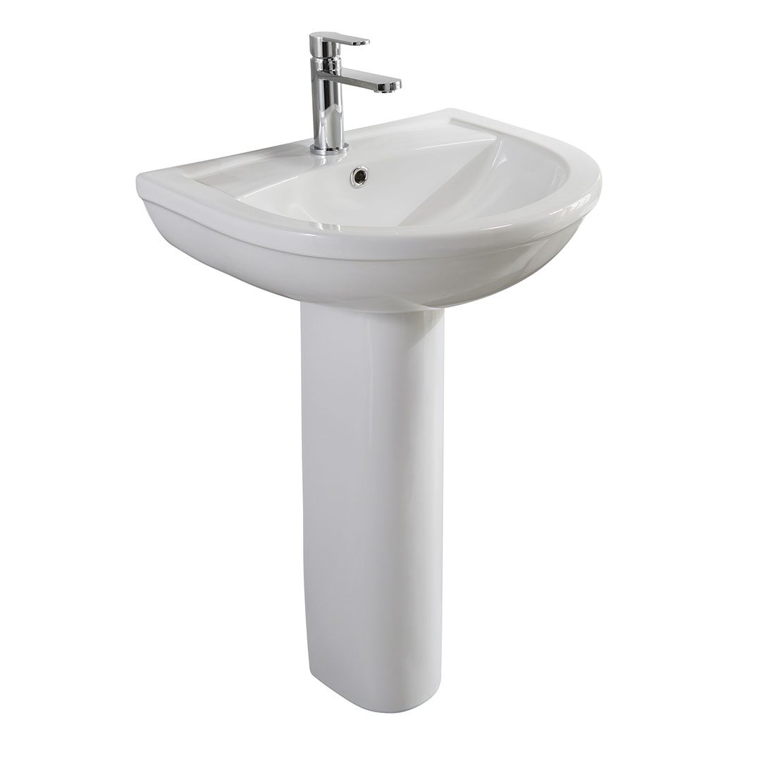 Elegant Haven Skara 550mm 1 Tap Hole Basin And Pedestal 26421-