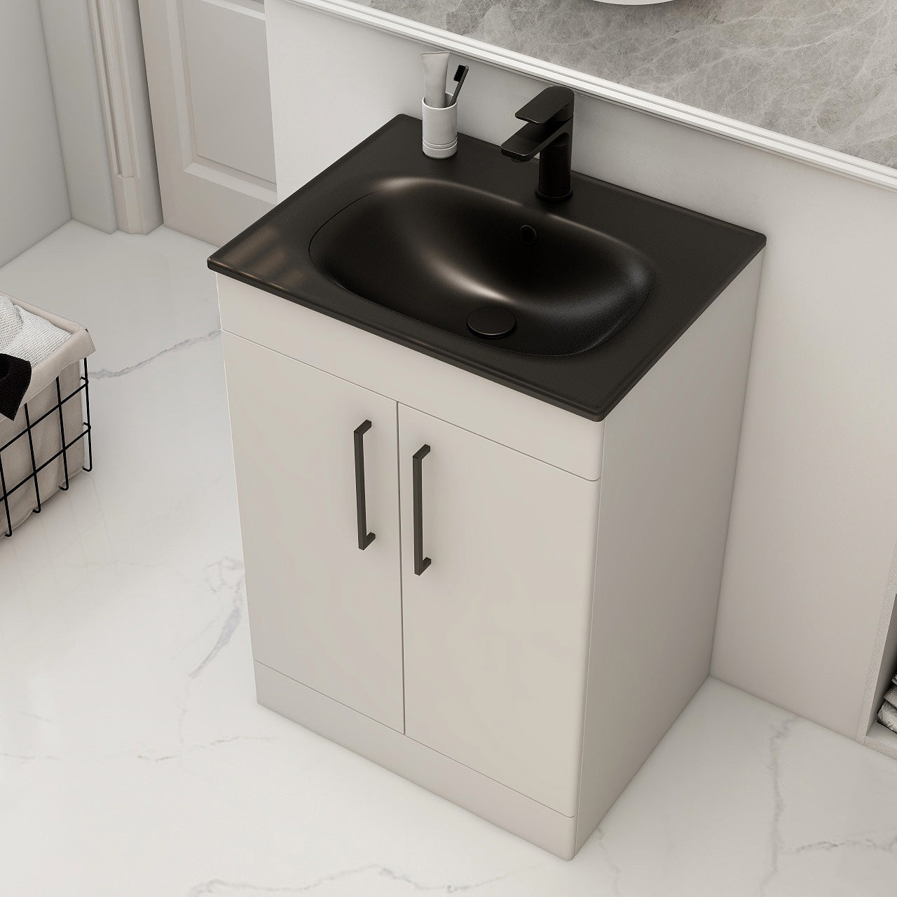 Alma 600mm Slimline Ceramic Basin 1th in Black
