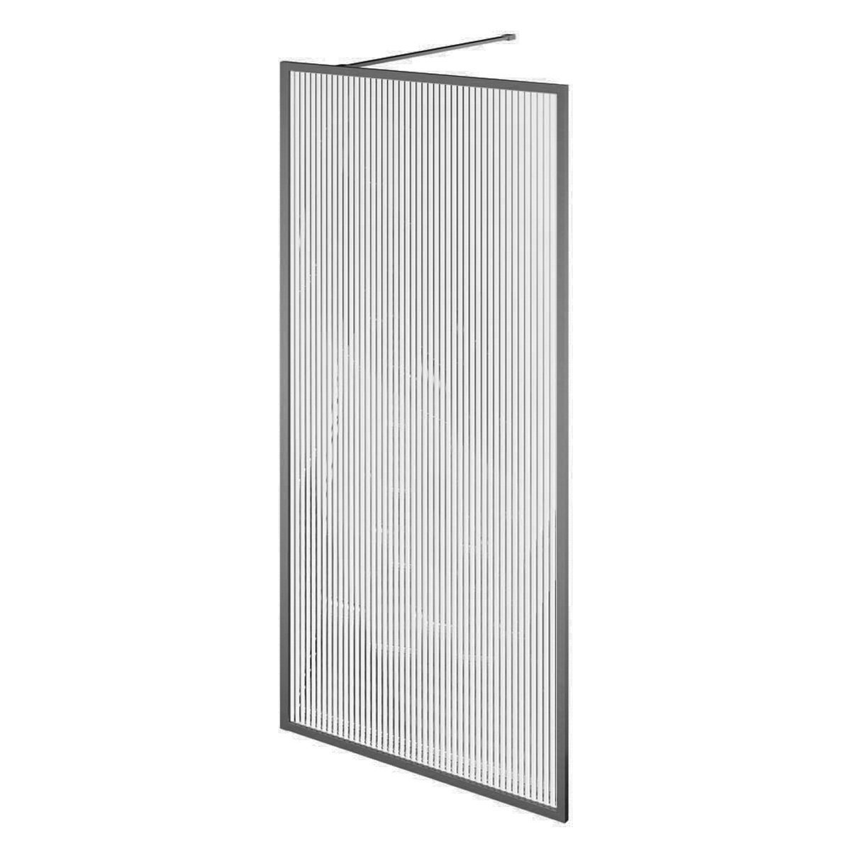 Amien Gunmetal Frames Fluted Glass Shower Screen 880mm