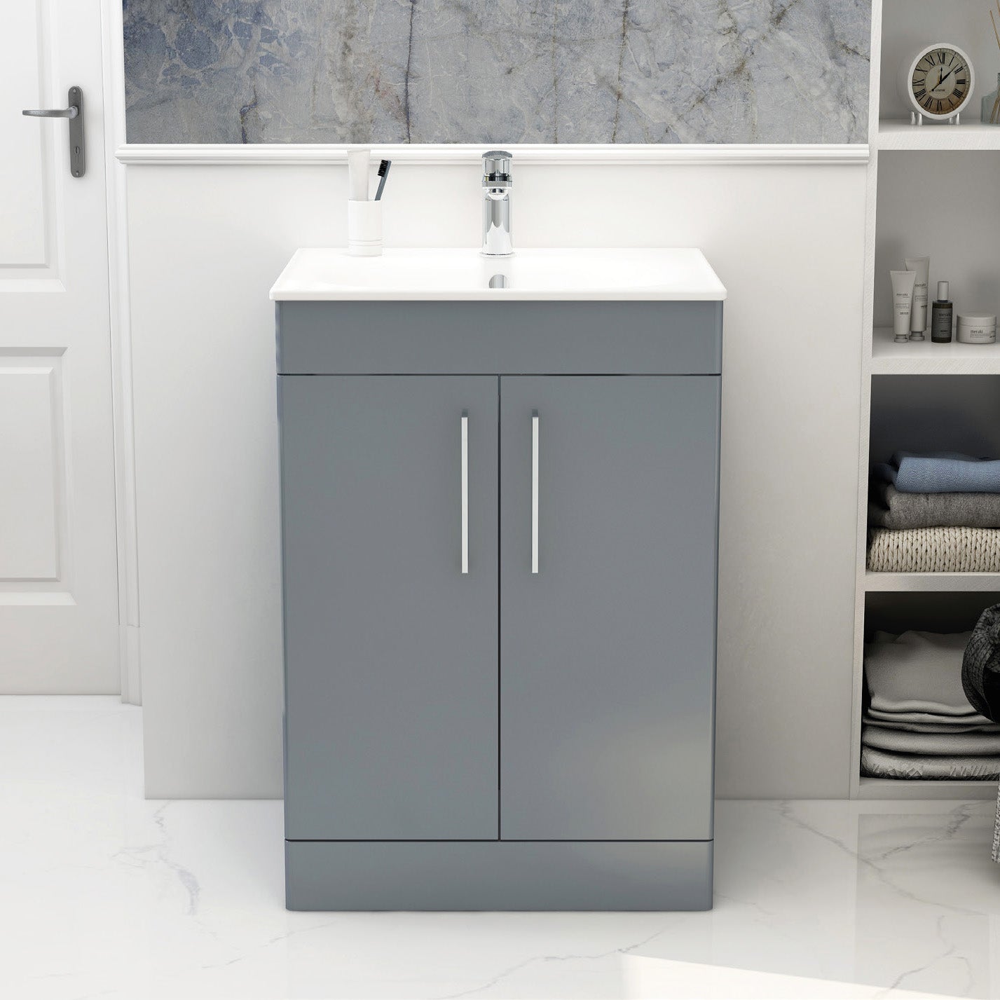 Croma Floor standing double door 600mm cabinet in steel blue