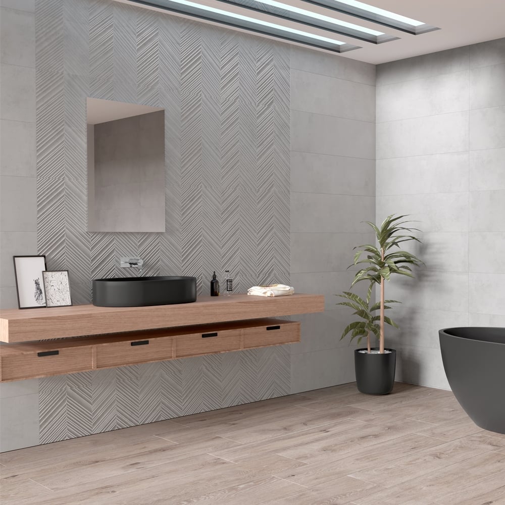 Devo Perla Chevron Ceramic Tile 300x900mm