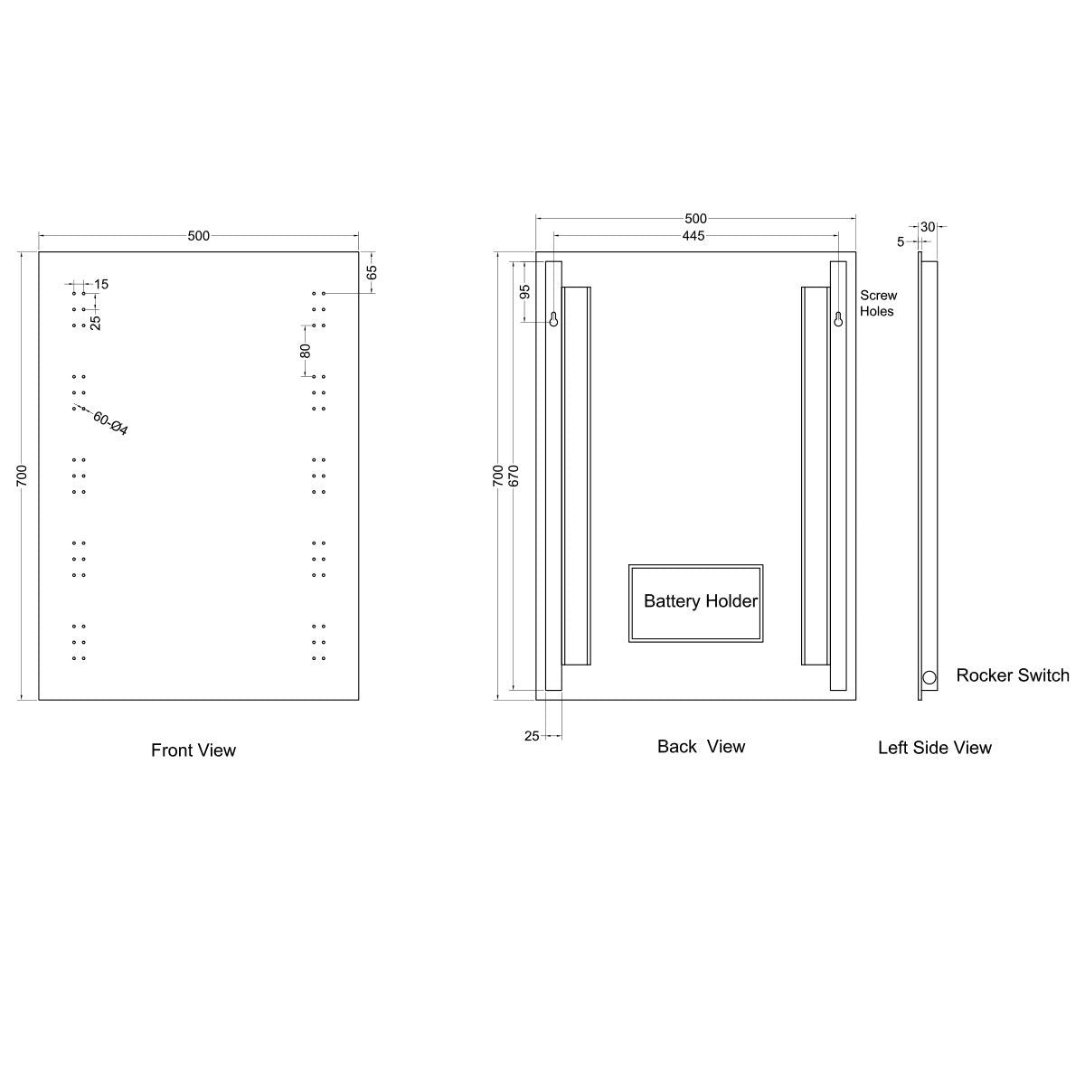 Verena Battery Powered Rectangular LED Mirror 500x700mm