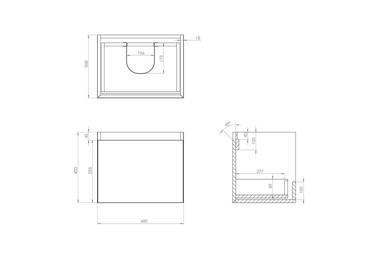 Saneux UNI 50cm wall mounted unit with 1 or 2 drawers