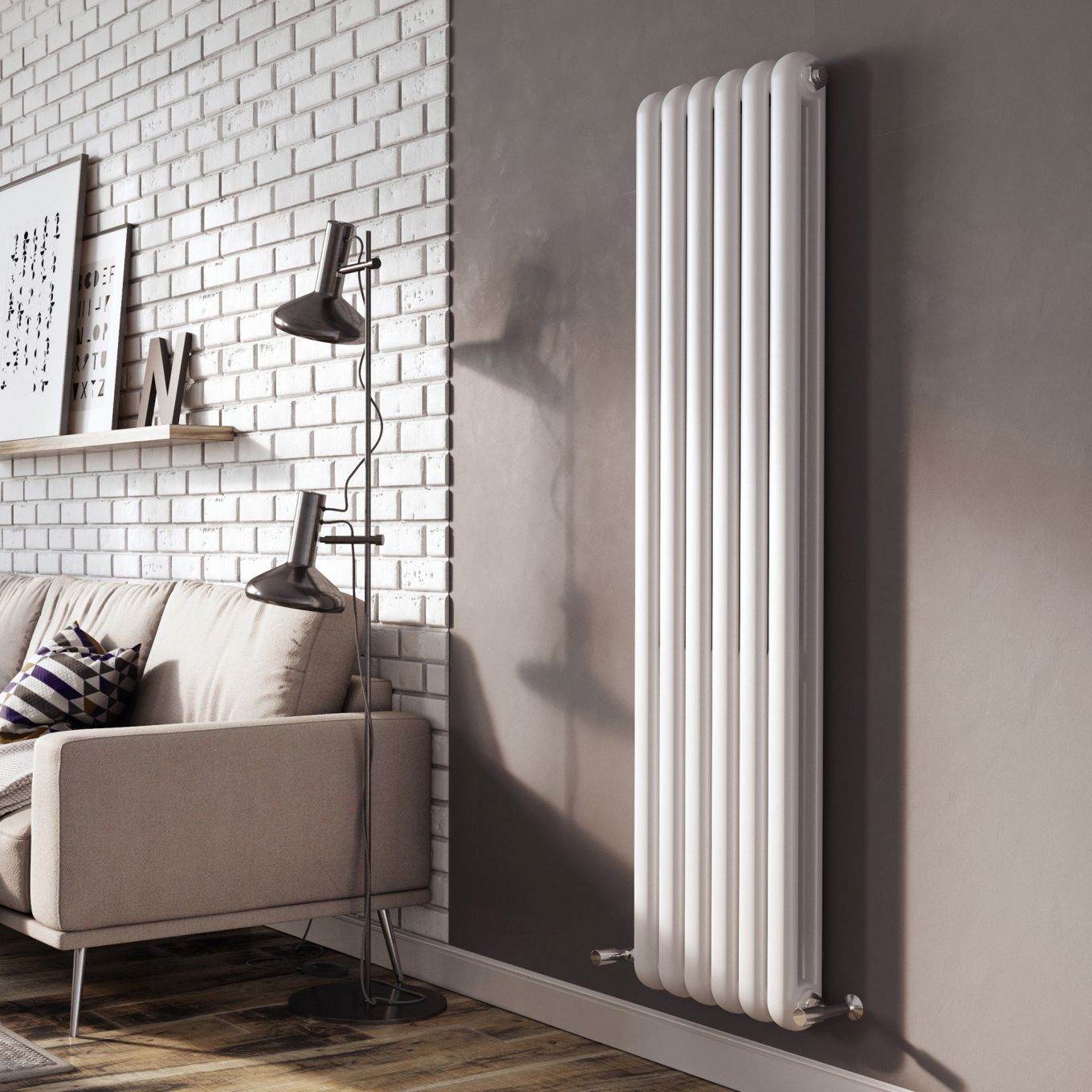 Etam White Vertical Column Radiator 1500x380mm