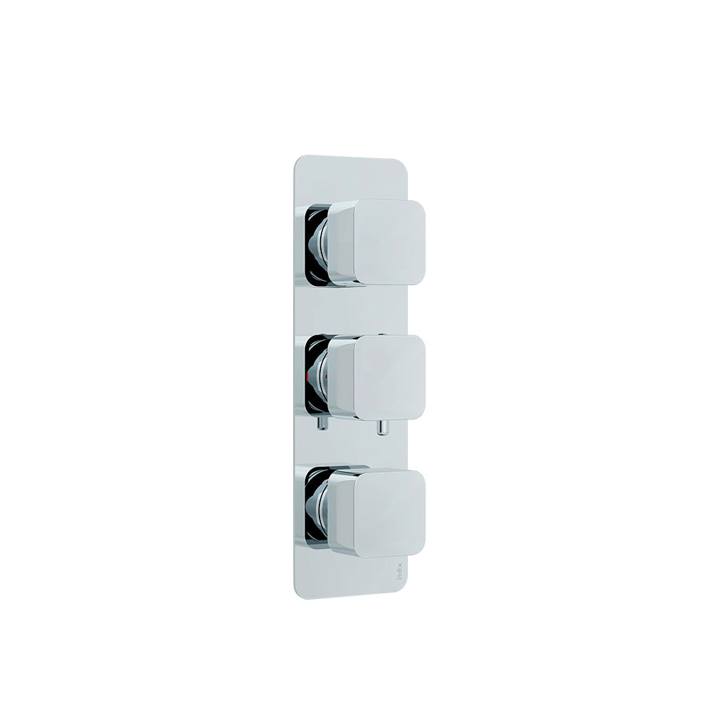 Quadro soft square shower valve – 3 handle, 3 outlet – Chrome
