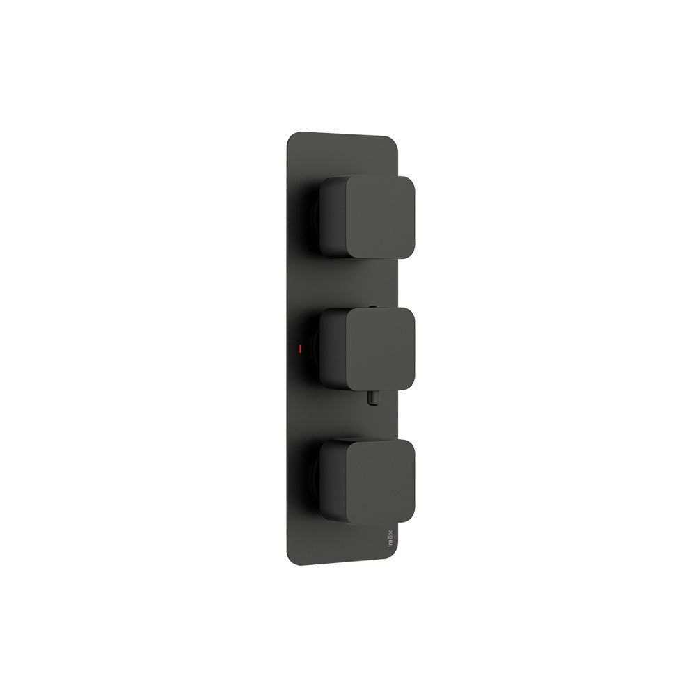 Quadro soft square shower valve – 3 handle, 3 outlet – Matt Black