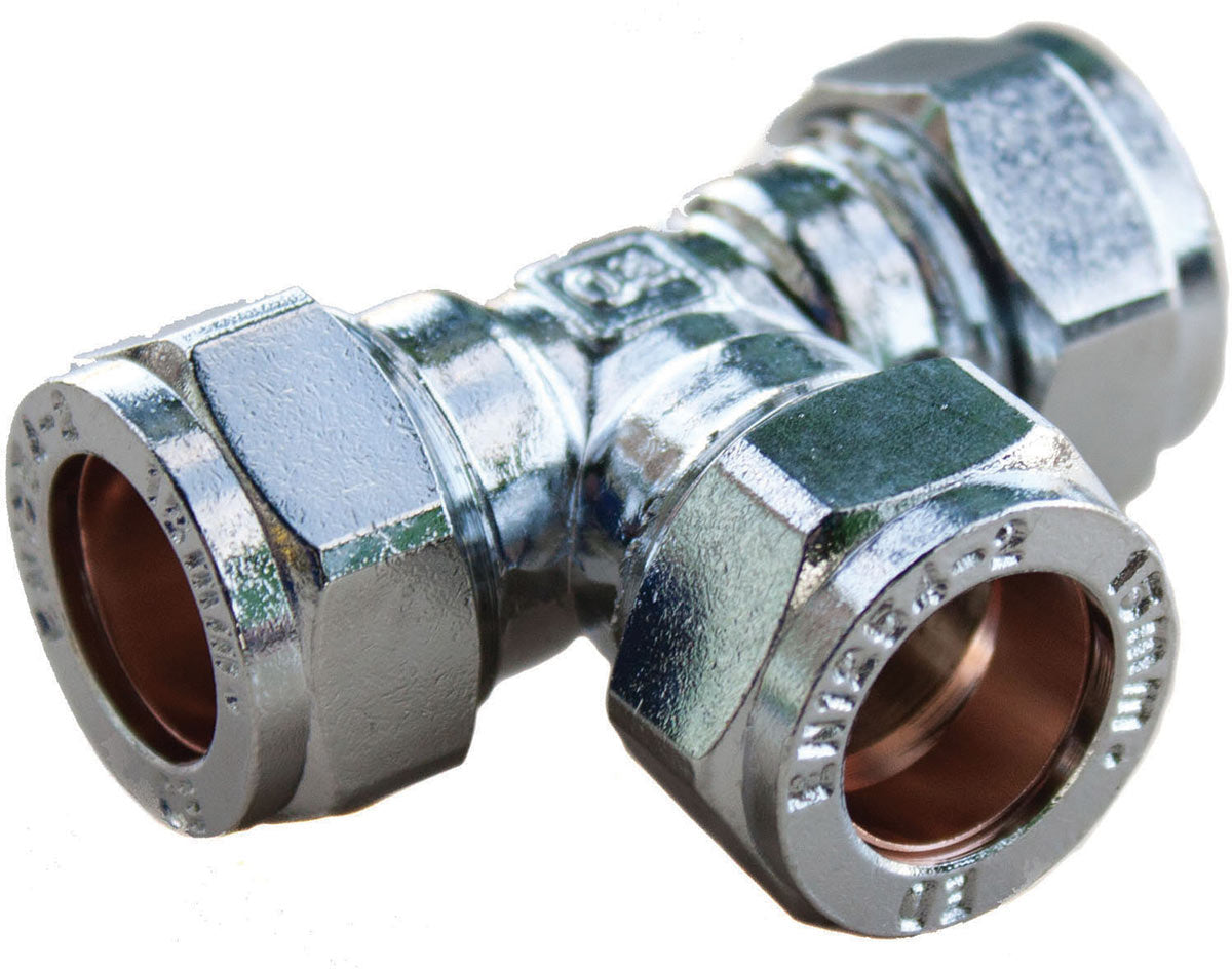 Chrome Compression Equal Tee 15mm
