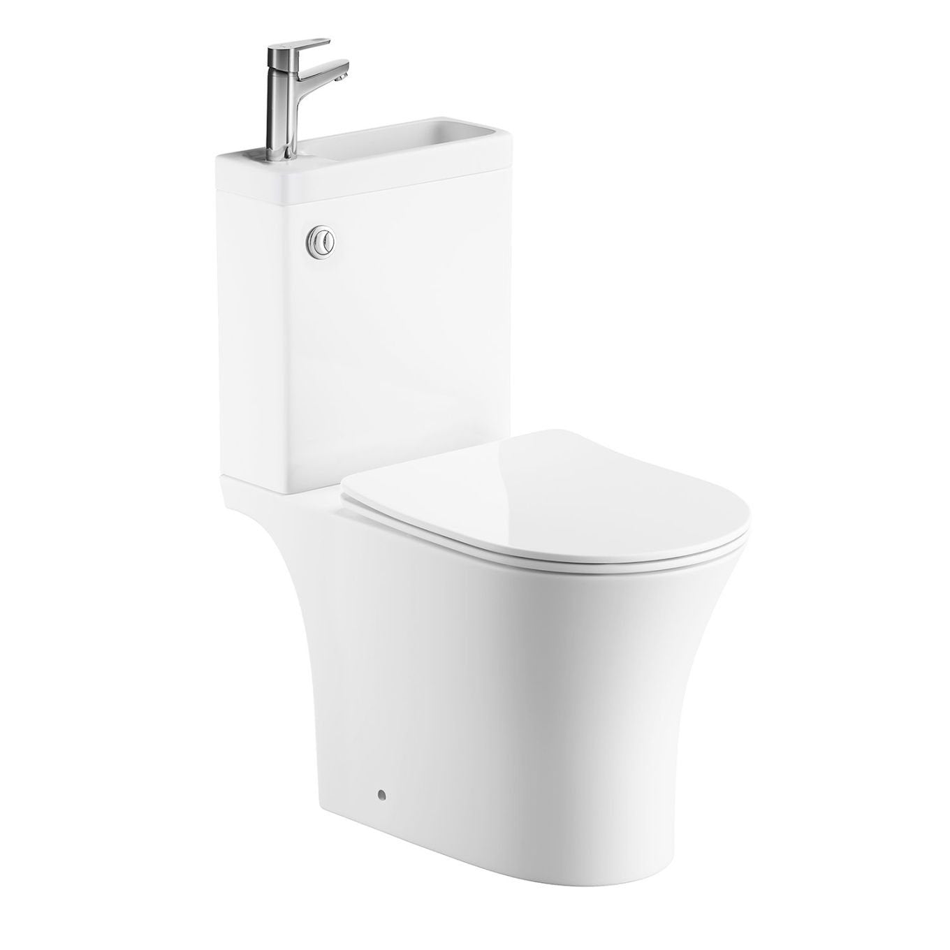 Anix Close Coupled Rimless 2-in-1 Combination Toilet & Basin with Gunmetal Push Button