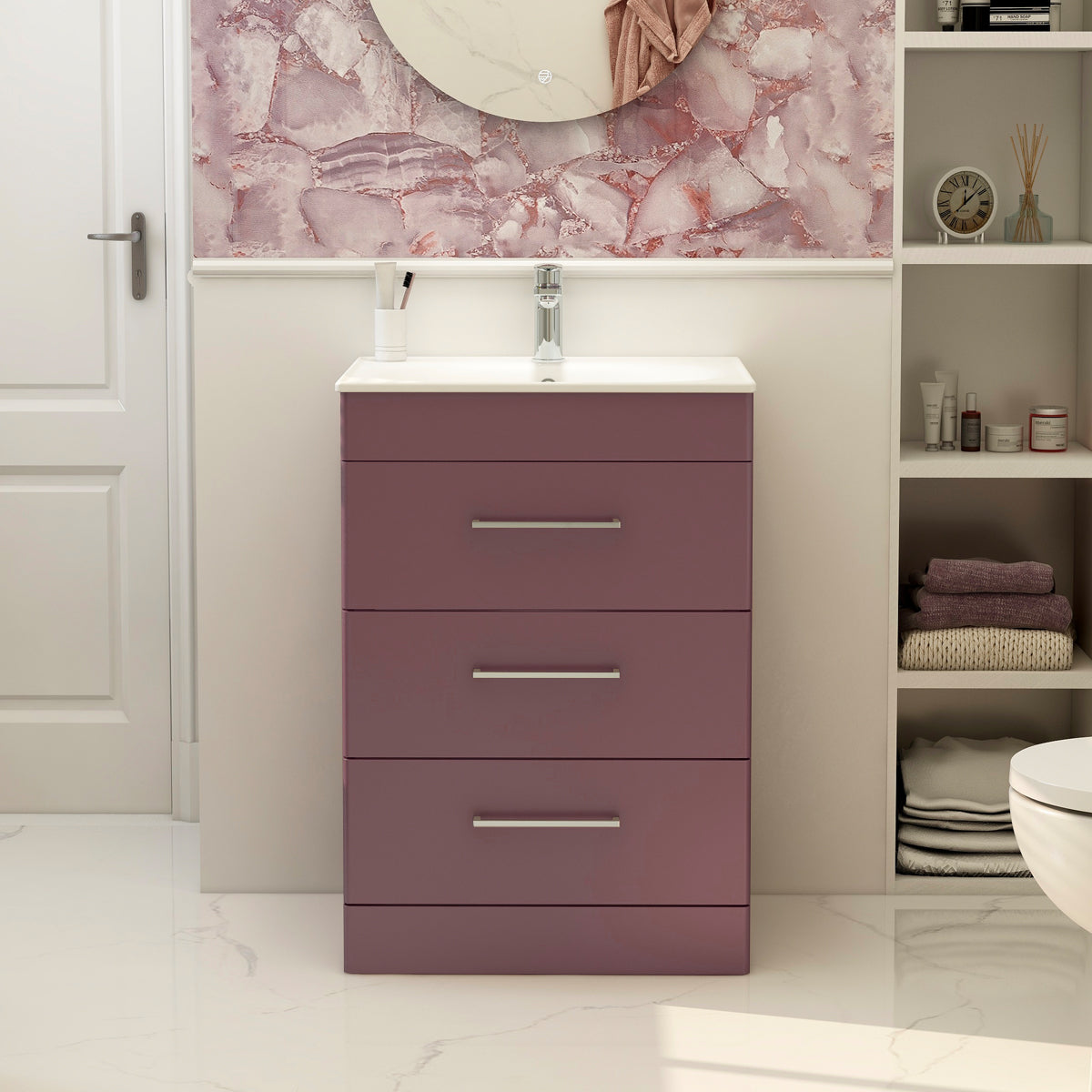 Croma Floor standing three drawer 600mm cabinet in plum