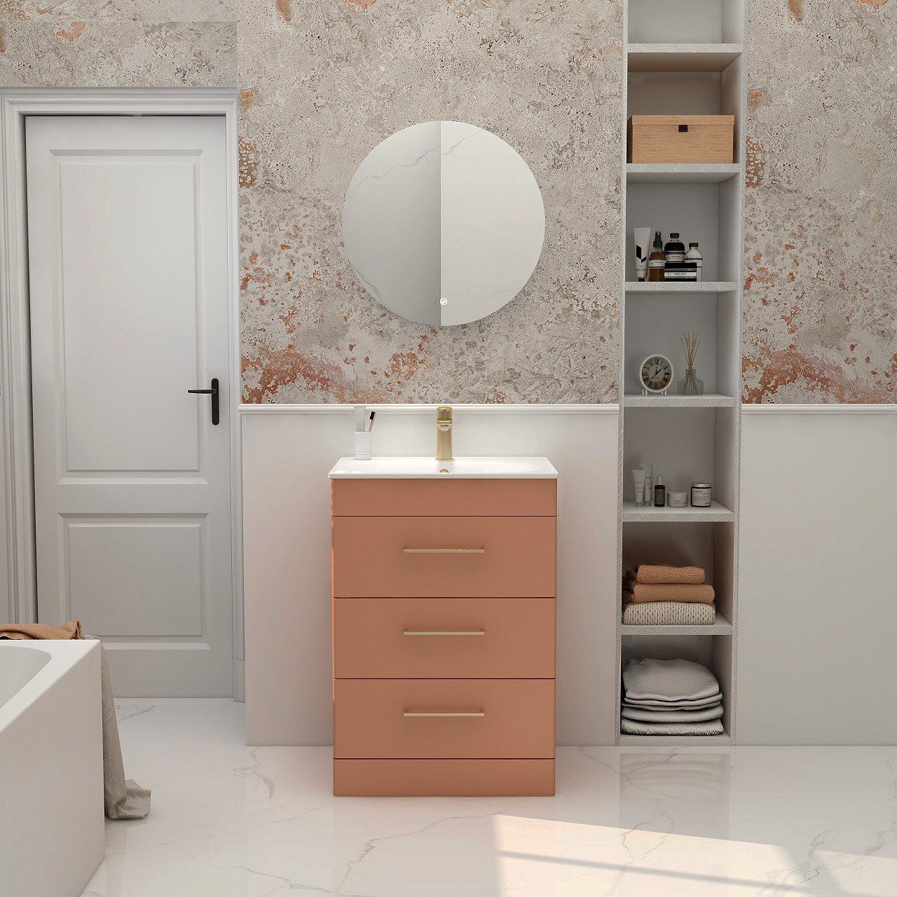 Croma Floor standing three drawer 600mm cabinet in terracotta