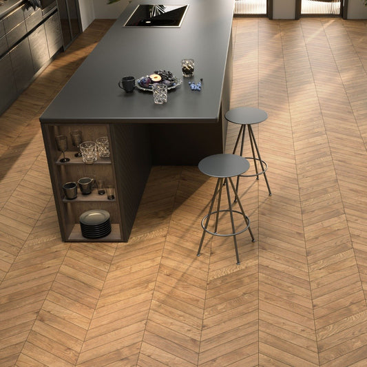 Eastbourne Teka Matt Porcelain Wood Chevron Tile 80x400mm
