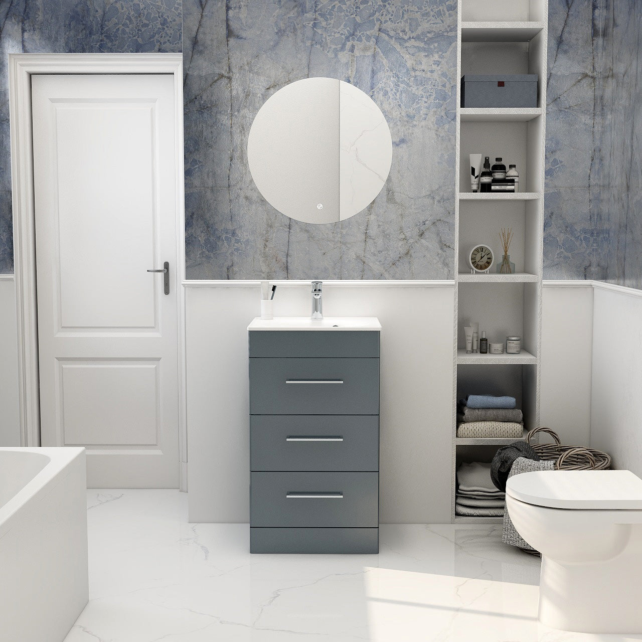 Croma Floor standing three drawer 500mm cabinet in steel blue