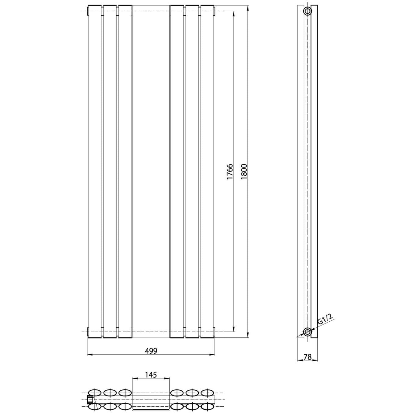 Corex Grey Vertical Mirror Radiator 1800x500mm