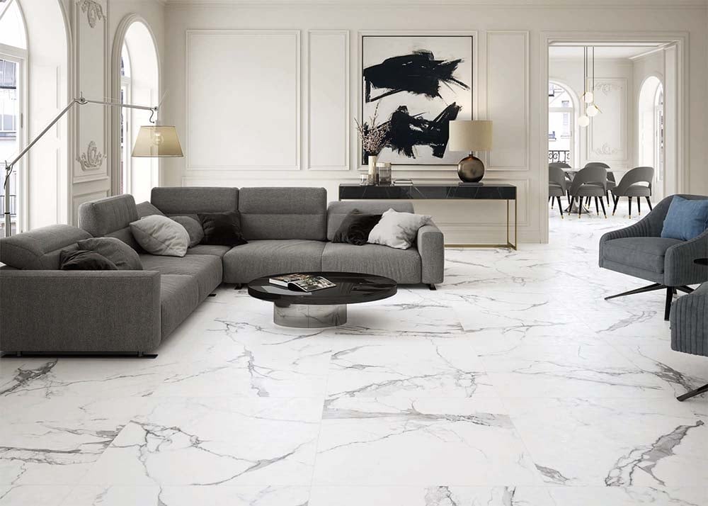 La Bella White Marble Semi-Polished Porcelain Tile 900x900mm