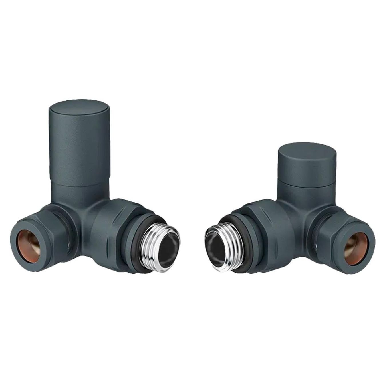 Round Anthracite Corner Pair of Radiator Valves