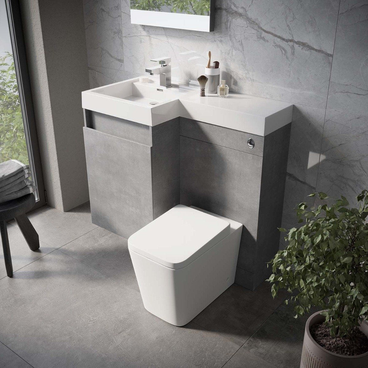 Summers Concrete Left Hand Combination Vanity Basin and WC Unit 900mm