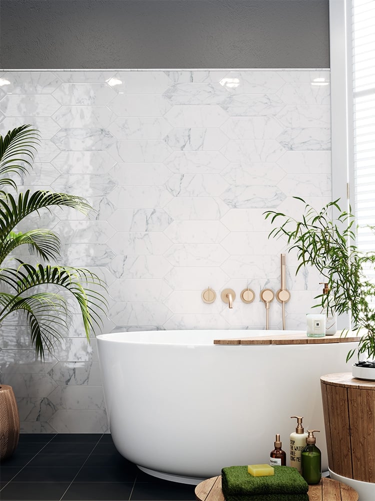 Pixagon Carrara Gloss Ceramic Tile 100x300mm