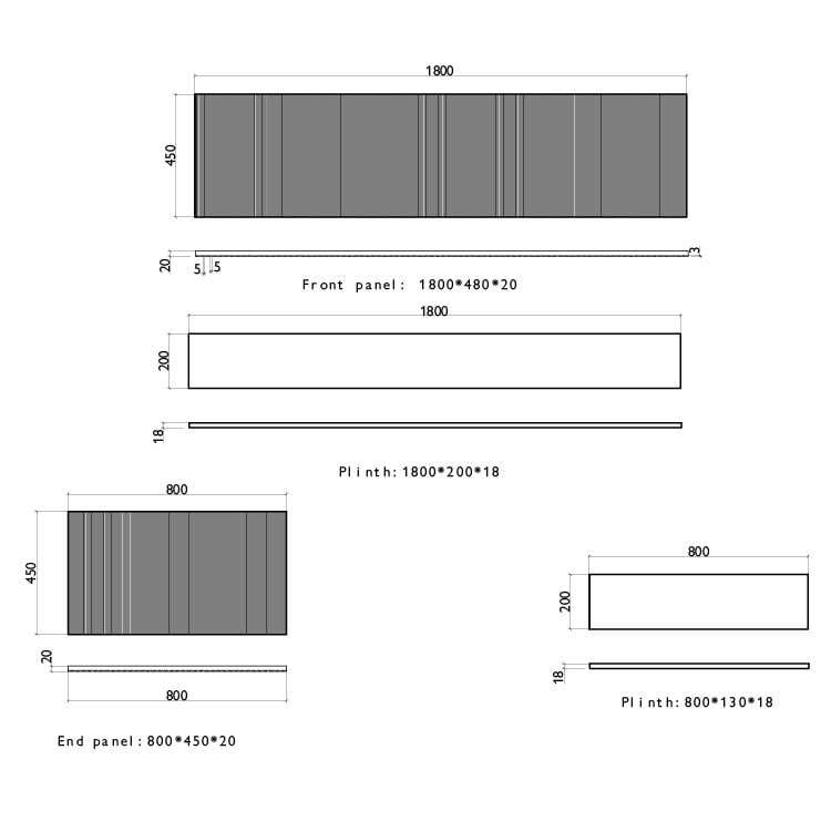 Bryce Ribbed Grey Front Bath Panel 1800mm