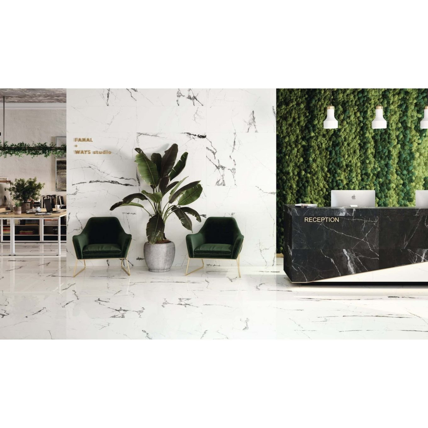 Glacier White Marble Gloss Porcelain Tile 450x1200mm