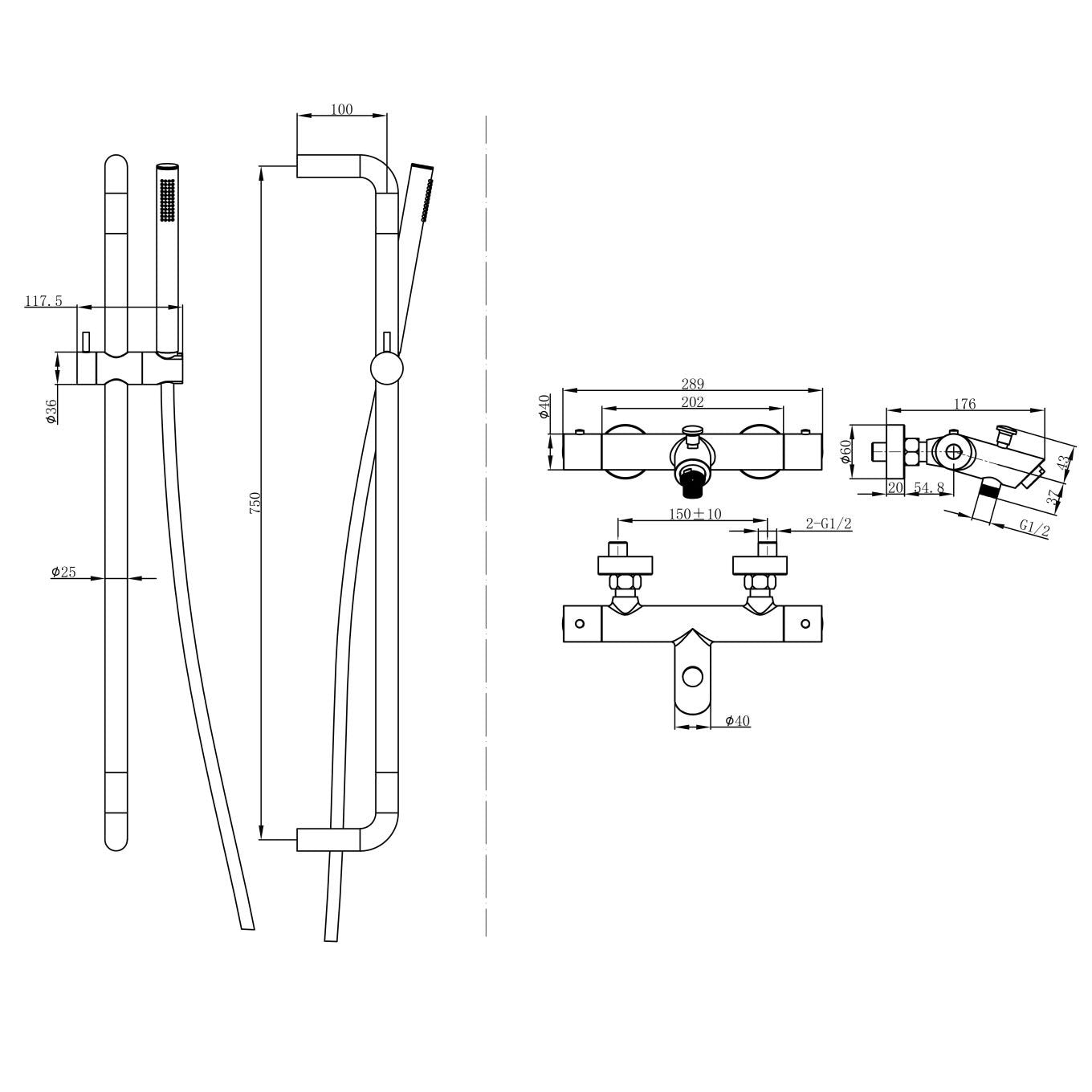 Elora Brushed Bronze Round Thermostatic Bath Shower Mixer with Slide Rail Kit