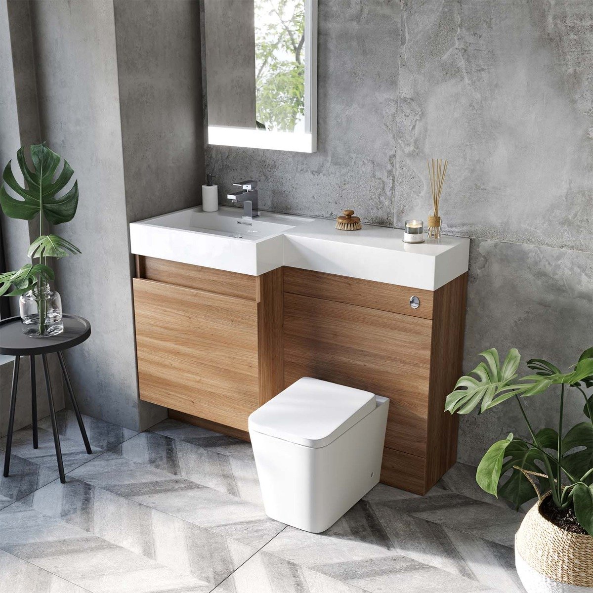 Summers Natural Oak Left Hand Combination Vanity Basin and WC Unit 1200mm