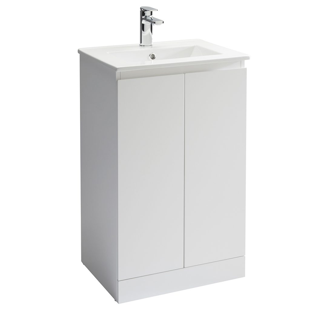 Elegant Haven Rothes Slim 500 White Gloss 2 Door Floor Standing Unit And Basin 50101sl-50