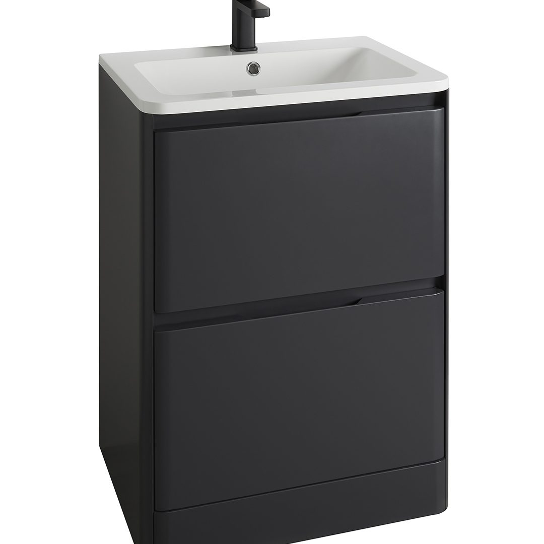 Elegant Haven Fife 600 Matt Slate Floor Standing 2 Drawer Unit And Basin 55707-