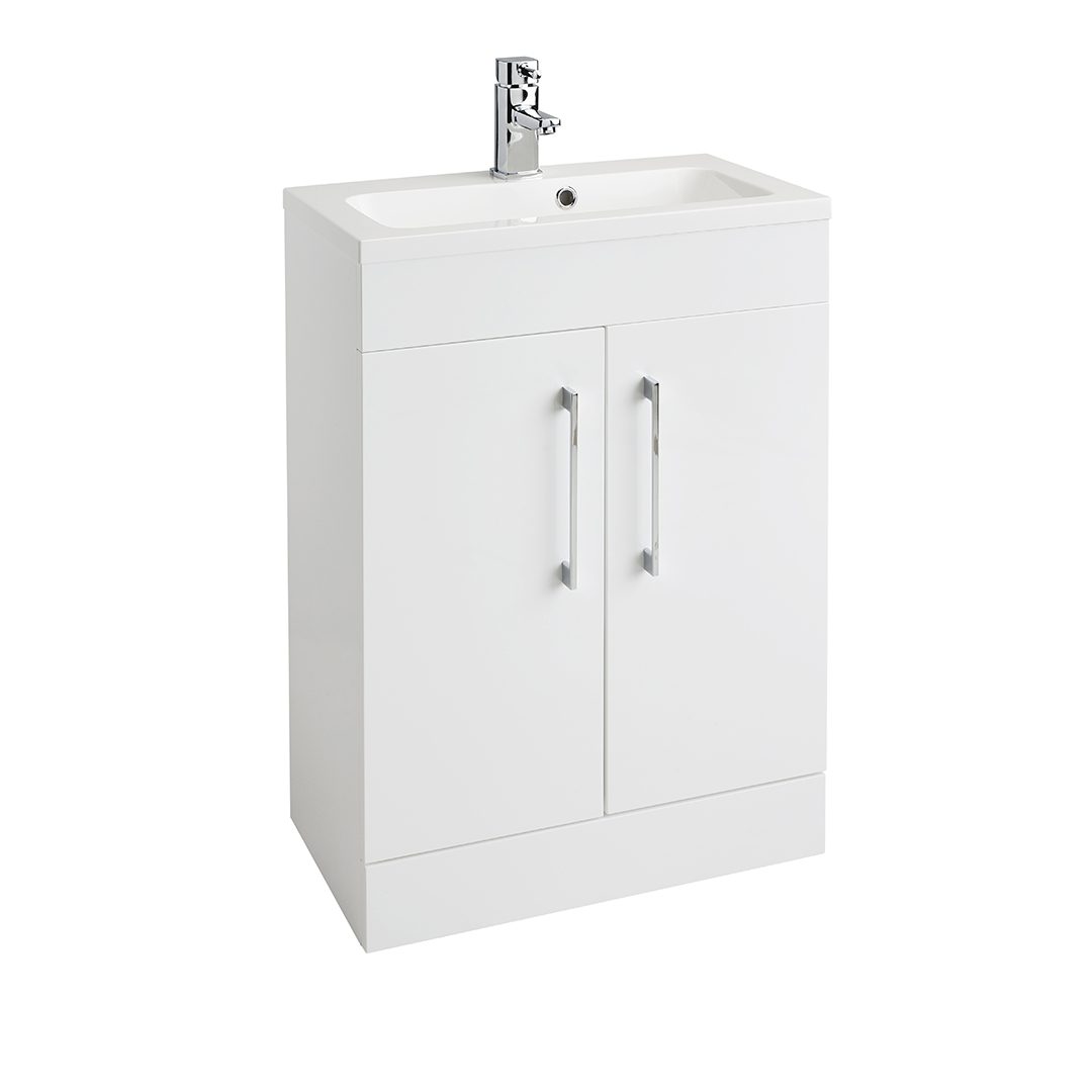 Elegant Haven Lomond 600 Floor Standing Gloss White Slim Unit And Armastone Basin 58501-5
