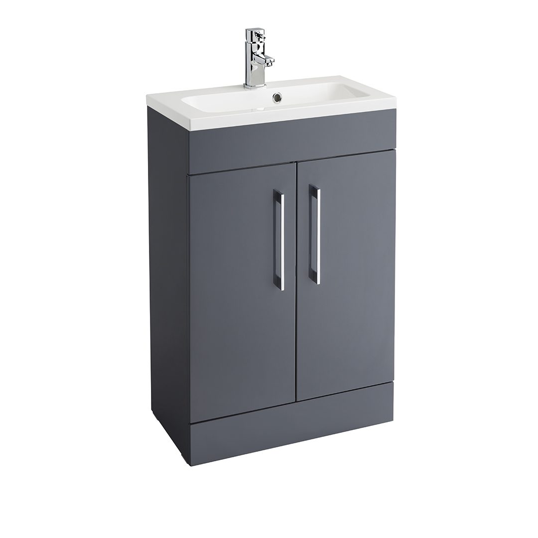 Elegant Haven Lomond 500 Floor Standing Gloss Anthracite Slim Unit And Armastone Basin 58704s-5