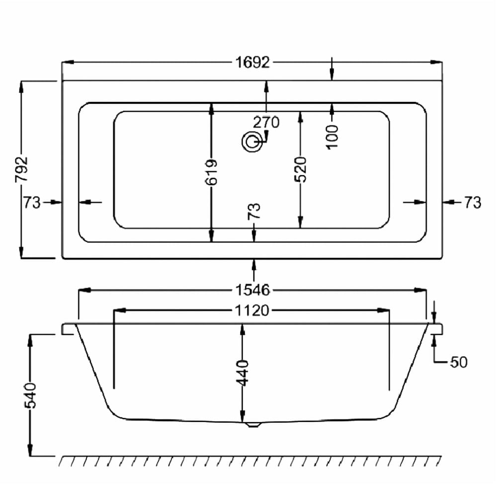 Carron Quantum Acrylic Double Ended Bath - 1700x800mm
