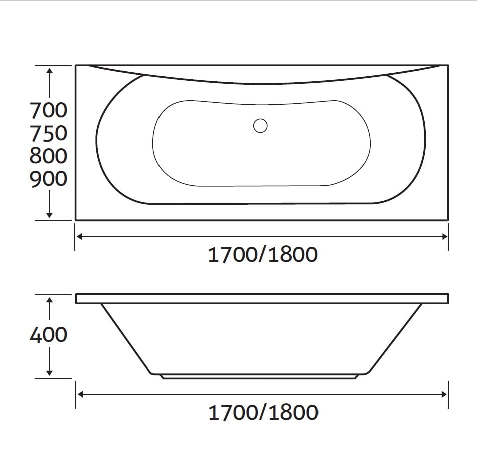 Tyran Super Strong Acrylic Double Ended Bath 1800x900mm